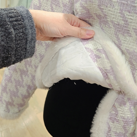 Tweed Blazer White Lilac Faux-Fur Trim Jacket - Picture 7 of 9